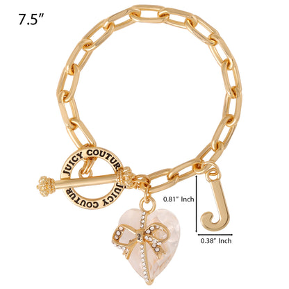 Heart Stone & J Charm Bracelet - Goldtone Light Pink Pendant - Juicy Couture