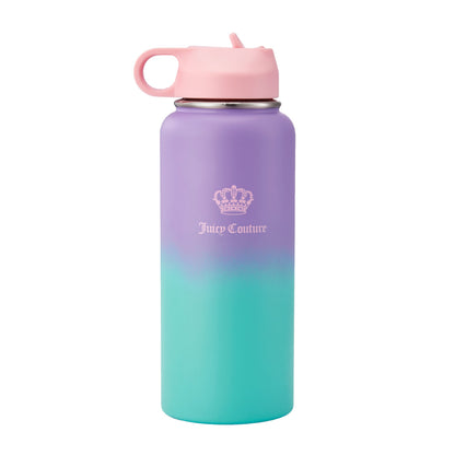 Go Girl Stainless Steel Water Bottle with Pop-up Straw - Purple/Teal - Juicy Couture